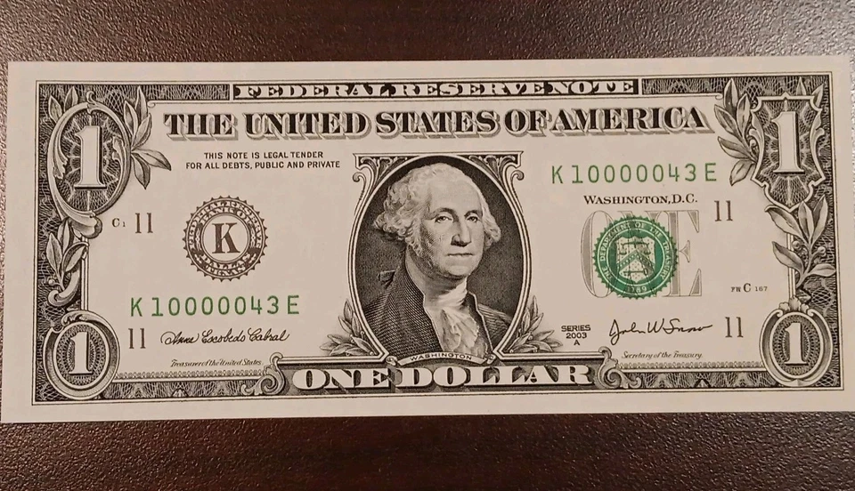 2003A $1 Federal Reserve Banknotes, Lot of 3 Low Numbers Five 0's Uncirculated - Image 4 of 4