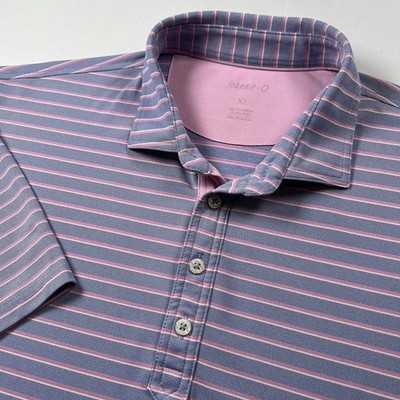 Johnnie-O Pink, Blue, White Stripe Polo Shirt Mens XL Performance Golf Stretch