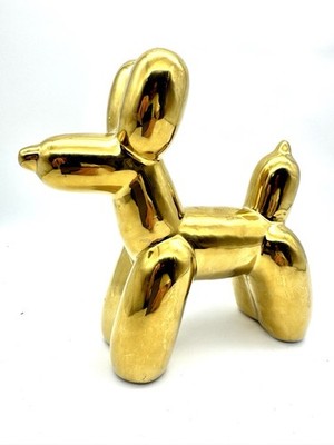 Gold Metallic Ceramic Balloon Dog Sculpture Figurine Jeff Koons Style Pop Art 7 