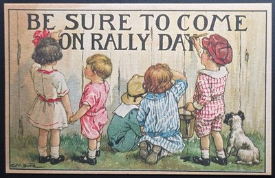Antique Rally Day Children Advertising Postcard C.M. Burd Unused c1910s
