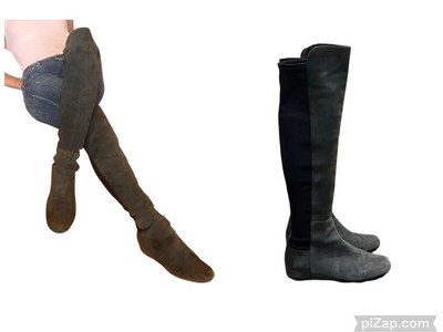 STUART WEITZMAN LANDER 50/50 GRAY STRETCH SUEDE OTK OVER THE KNEE WEDGE BOOT 10