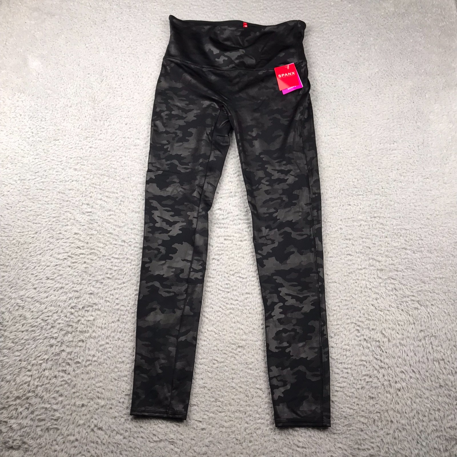 Spanx Faux Leather Leggings Womens L Black Camo Shaping Pants NEW NWT