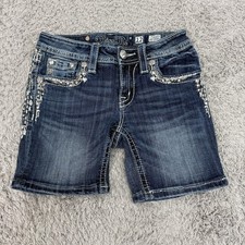 Miss Me Bermuda Shorts Girls 12 Blue Embellished Rhinestone Stretch JK8285D