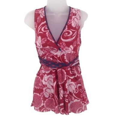 Daisy & Clover Floral  Mesh Deep V Sleeveless Top