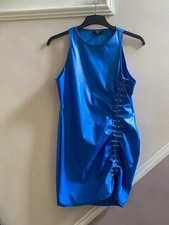 PRETTYLITTLETHING SHAPE LADIES ROYAL BLUE FAUX LEATHER MINI DRESS SIZE 14 UK