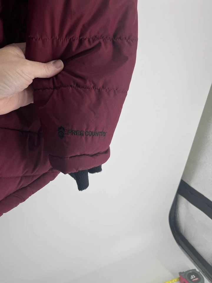 Free Country Women's Burgundy Puffer Jacket Quilted Sherpa Lined Full Zip Sz L - Image 2 of 3