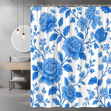 Elegant Blue Floral Fabric Shower Curtain for Bathroom Decor