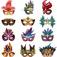 Mardi Gras Faux Feather Masks Carnival Masquerade Party Favors for Adults