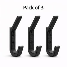 Pack of 3 Heavy Duty Wall Hooks Black – Fixings Included – 11cm – Coat/Bags