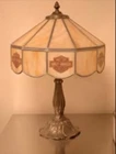 Vintage Harley Davidson Tiffany style Glass Table Light Lamp Bar & Shield