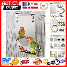 Colorful Rope Perch Bird Mirror 7.1 x 5.1 Inch - Safe Playtime for Parrots