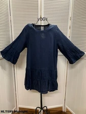 HLT599 Midnight Medium NWT Match Point Linen Shirt Blouse Top Tier NEW Blue