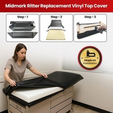 Midmark / Ritter 100 - Coperchio in vinile di ricambio da tavolo per esami fai da te - graffetta su