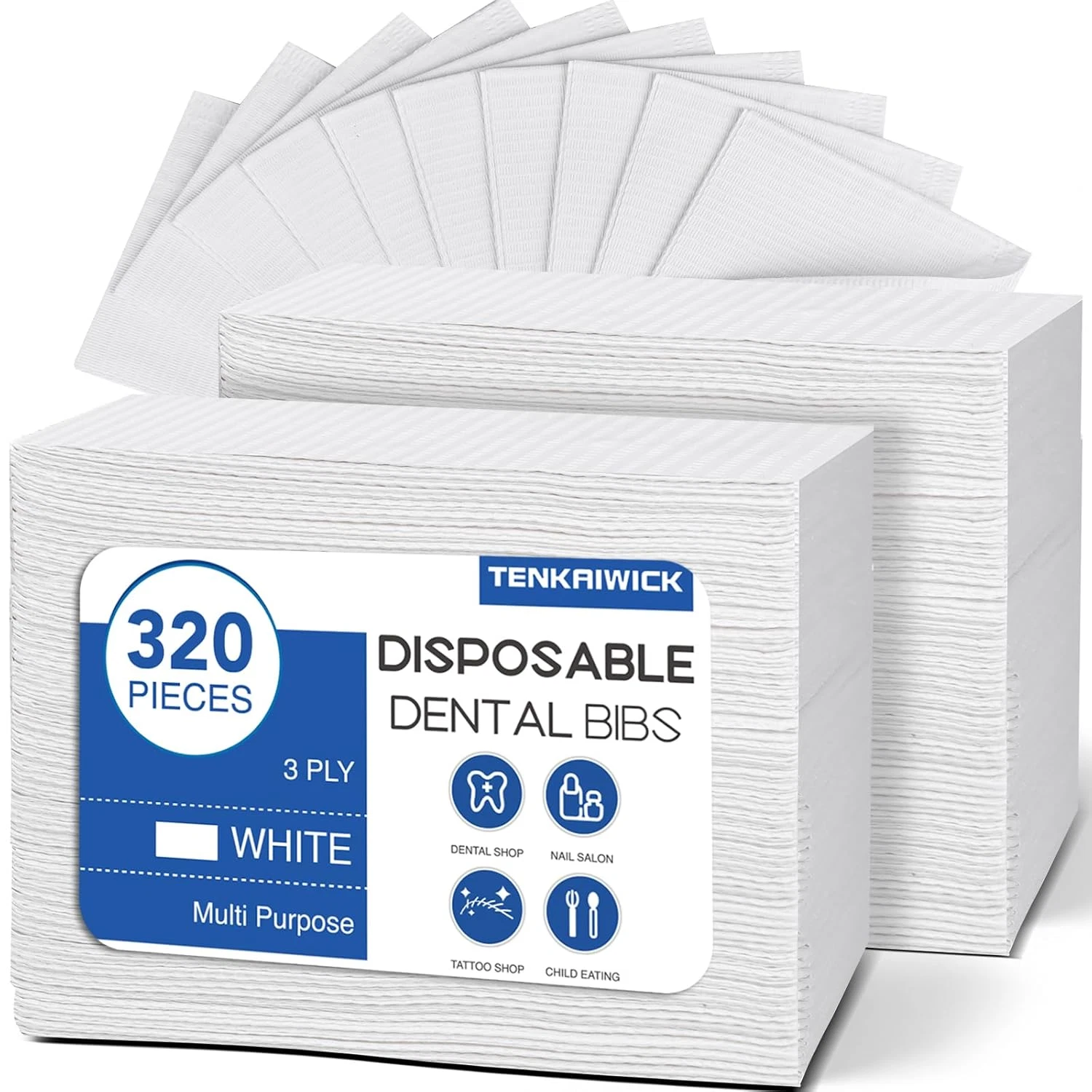 320 Baberos Dentales Desechables 13x18 Pulg 3 Capas Impermeables Blanco