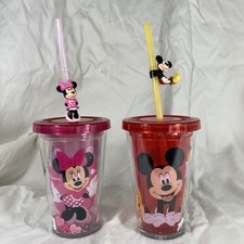 Mickey  Minnie Mouse Tumblers Double Wall Cup with Straw Topper Figures Disney