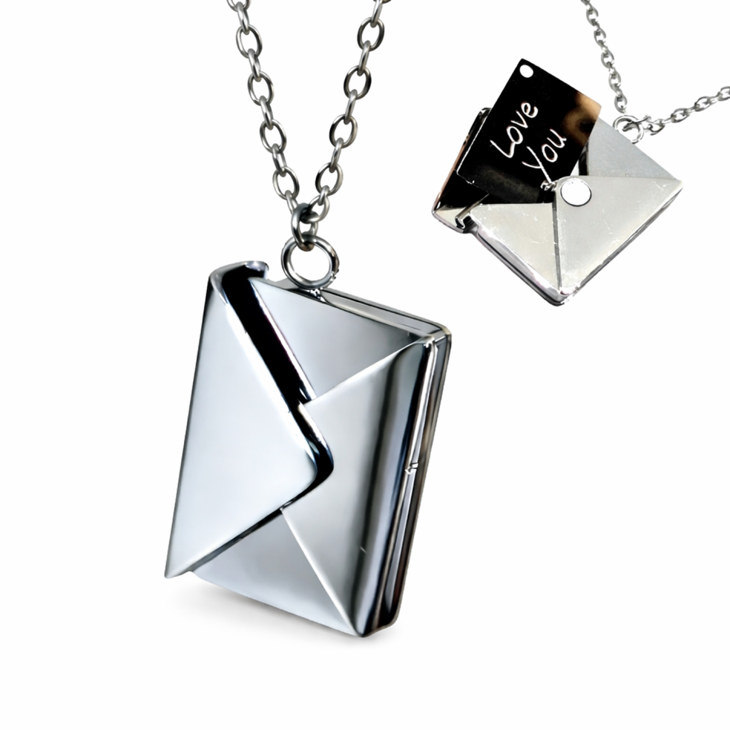 Envelope Letter Locket Pendant Necklace With Love You Engraved Inside Jewellery