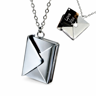 Umschlag Brief Medaillon Anhänger Halskette mit Love You Gravur innen Schmuck
