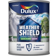 Dulux Weather Shield Quick Dry Satin Paint, 750 ml - Pure Brilliant White - Pack