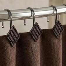 Bronze Decorative Shower Curtain Hooks 12 Pcs Rust Proof Metal Geometric Diamond