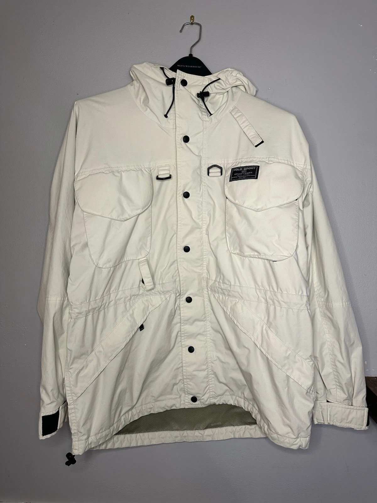VTG Polo Sport Ralph Lauren Sportsman White Jacket Sz M Hooded Utility Fishing
