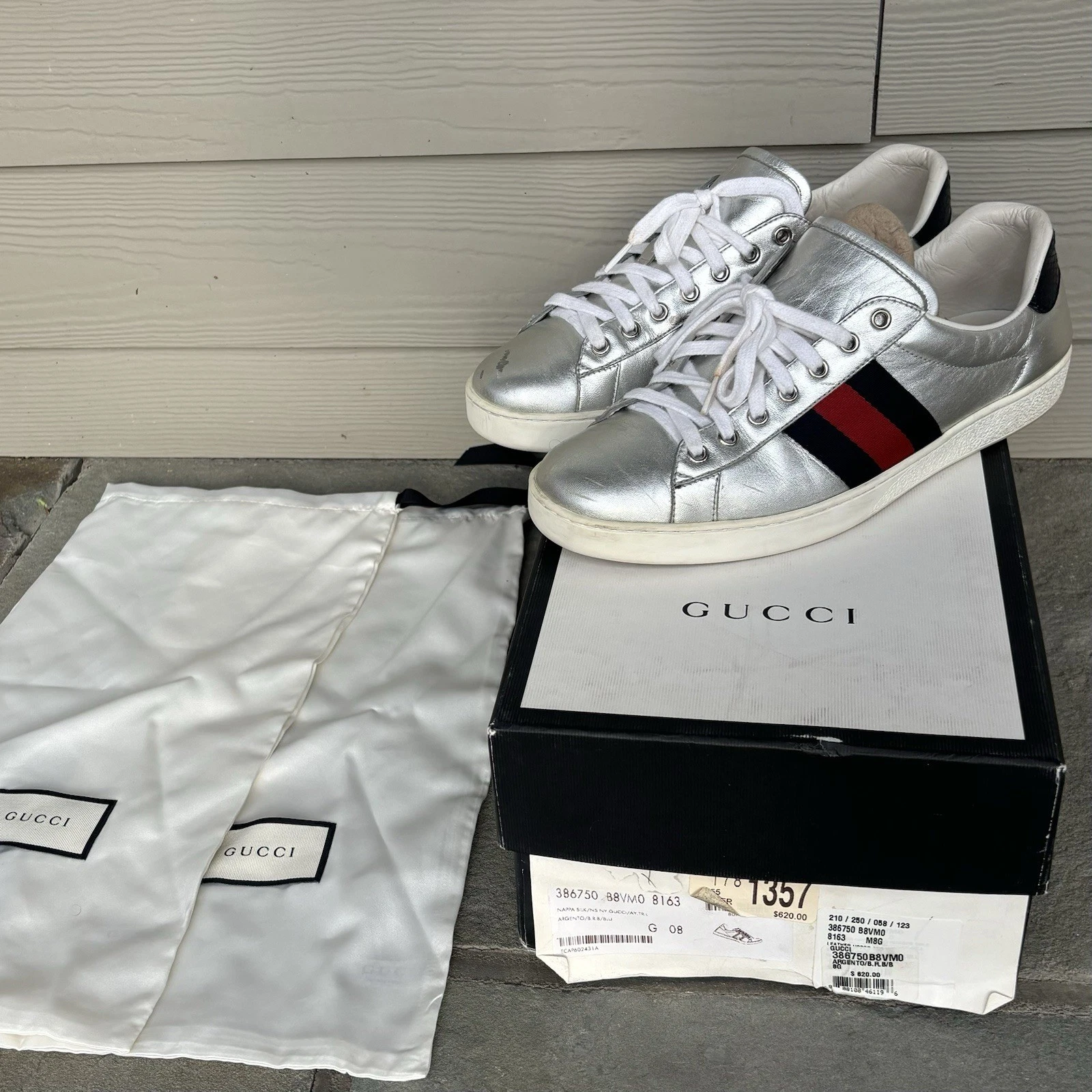 Baskets Gucci Super Rare Rayées Métalliques As avec Boîte