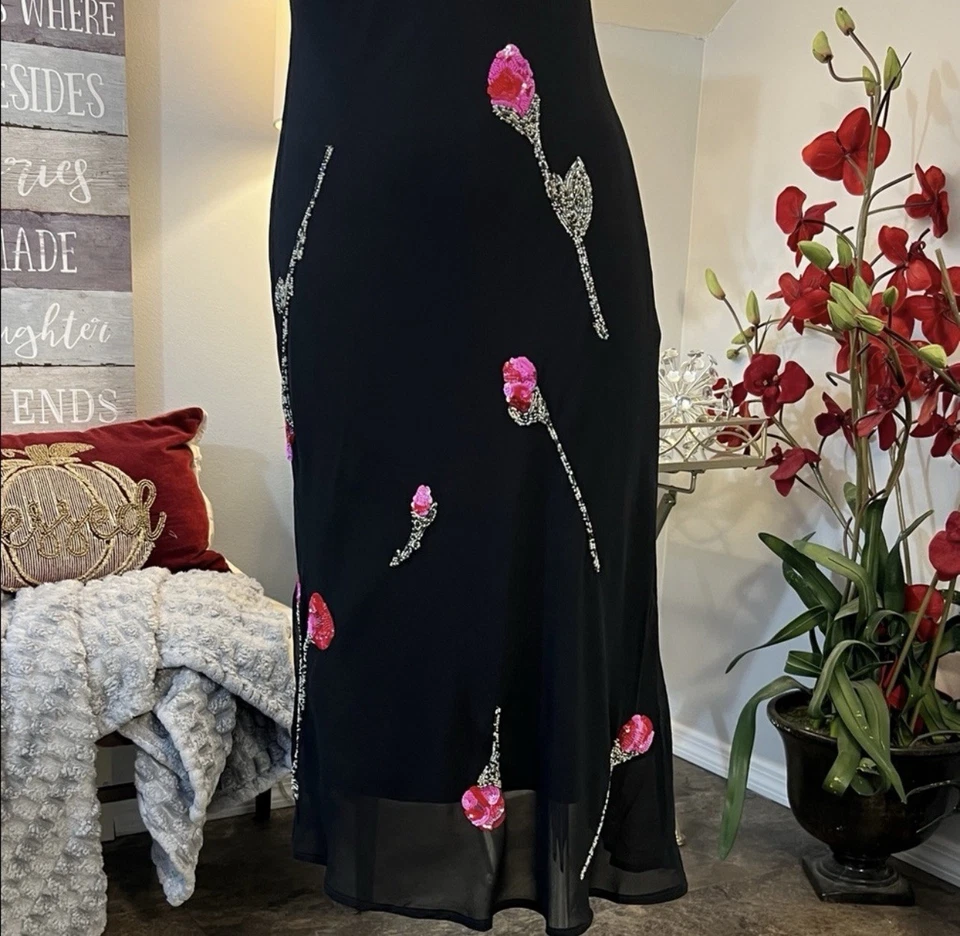 Винтажное платье-комбинезон Y2K Betsey Johnson Whimsigoth из 100% шелка с цветочным украшением 10 - Изображение 4 из 4