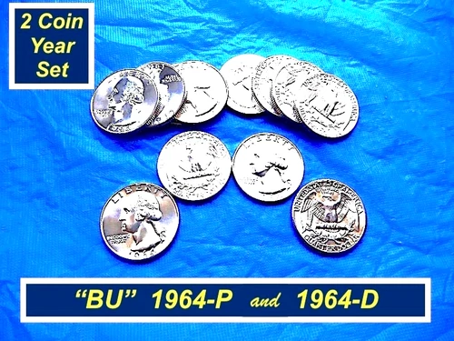1964-P & 1964-D YEAR-SET of Silver Quarters ➳ Lustrous :BU" Coins ➳ 264ys