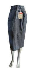 Vintage 1980-90s Ralph Lauren Navy Cotton Midi Skirt w/Pleated Front 4 NOSWT