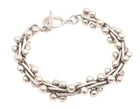 925 Sterling Silver Vintage Bracelet Modernist Twisted Bar & Ball Chain  BT11958
