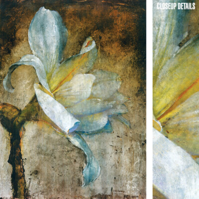 35W''x47H'' AUBADE by DENNIS CARNEY - WHITE ROSE FLORAL PETALS CHOICES of CANVAS