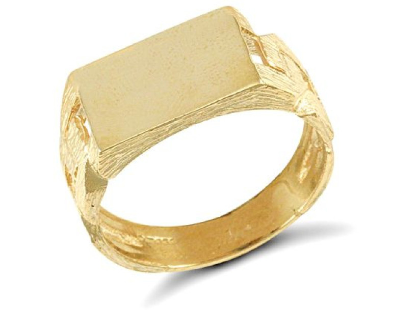 9ct Oro Amarillo Anillo de Sello para Hombre Con Corteza Lados