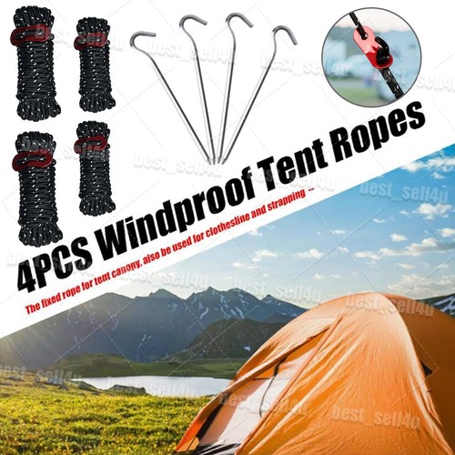 6Pcs Reflective Camping Tarp Tent Rope Runners Guy Line Cord Wind Rope Tent Pegs - Picture 7 of 16