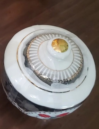 Elegance Day Of The Dead Sugar Bowl Halloween Gothic ROSE MOTH SKULL Gold Foil - Picture 6 of 9