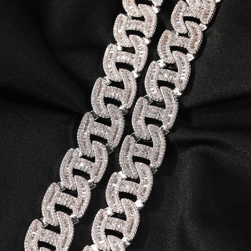 17MM 5AAA+ CZ Ice Out Hop Hip Baguette Bling Miami Cuban Link Chain Necklace - Picture 5 of 16