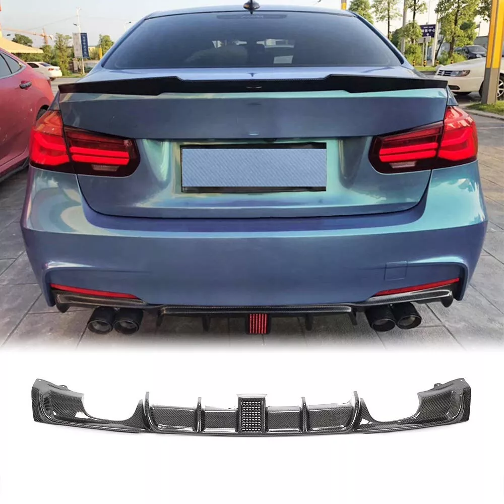 Fit For BMW 3 Series F30 M Sport Sedan Carbon Fiber Rear Bumper Diffuser W Light