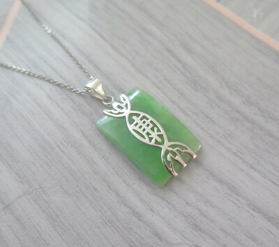 Lucky Genuine Grade A Natural Jade & 925 Sterling Silver Good Health Pendant