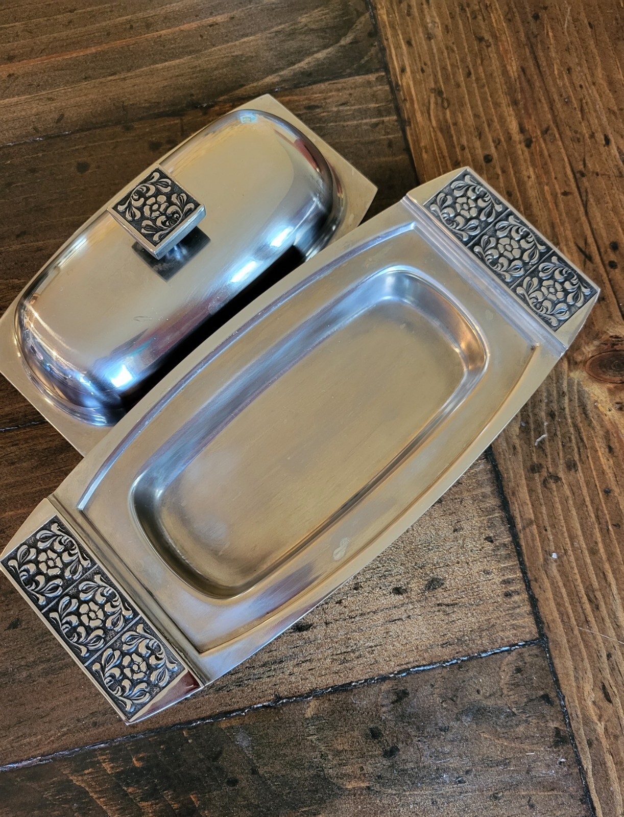 Vintage MCM Velvet stainless by Stanley Roberts covered butter dish
