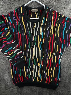 COOGI Australia Authentic Men Knit Sweater Medium Black Colorful Cotton  Adult