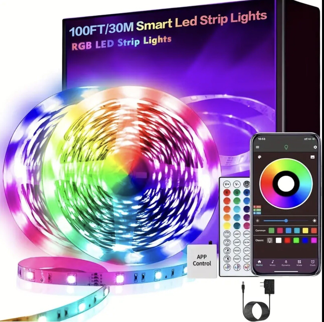 100ft Smart LED Strip Lights for Bedroom - Color Changing & Dimmable-image