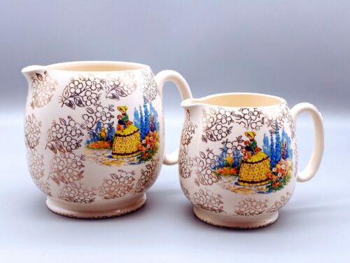 Dos jarras de leche de porcelana vintage Sadler crinoline para dama - Imagen 1 de 11