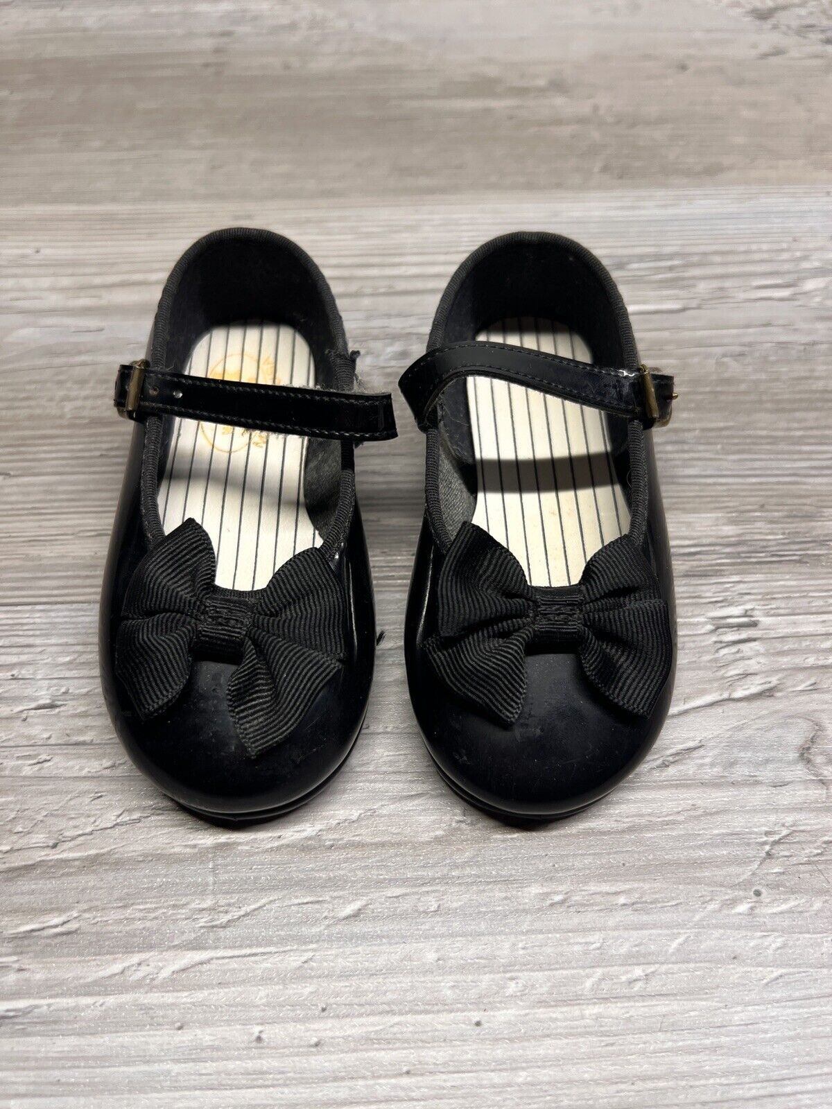 Vintage Mary Jane Toddler Shoes Size 4* Black Buckle Bows Wee Walker Made in USA-image