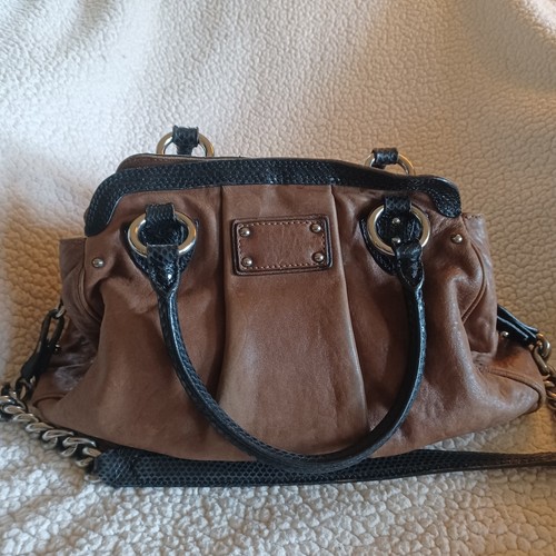 REDUCED! MARC JACOBS ALYONA SATCHEL PYTHON TRIM BROWN LEATHER TOTE PRE-OWN $1375 - Picture 5 of 22