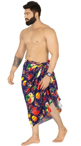 HAPPY BAY Men's Swimwear Cover Up Beach Summer Sarong One Size Blue, Bat - Picture 3 of 3