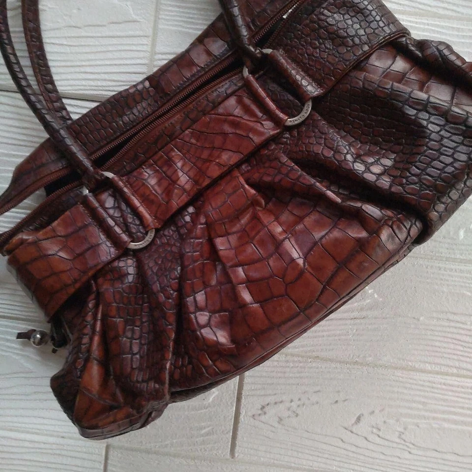 Bolso de Mano RENATO ANGI Cartera Cuero en Rojo Marrón USADO ¡Buen Estado de JPN! Foto 4 de 4