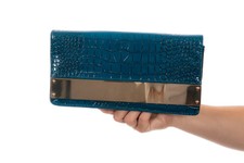 Turquoise Teal & Gold Patent Croc Pattern Clutch Bag Shoulder Bag