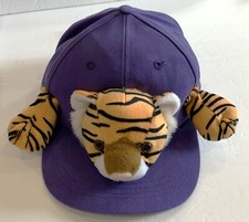 Adult PLUSH Stuffed TIGER on PURPLE BALL CAP OS NWOT Hat