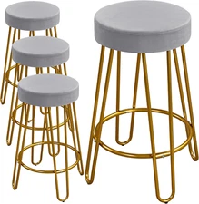 Bar Stools Set of 4, Velvet round Counter Stools, Backless Counter Height Bar Ch
