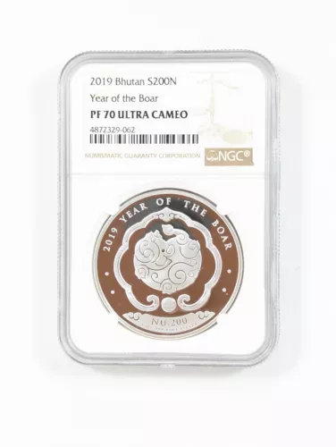 2019 Bhutan S200N Year of The Boar 1 Ounce .999 Silver NGC PF 70 Ultra Cameo