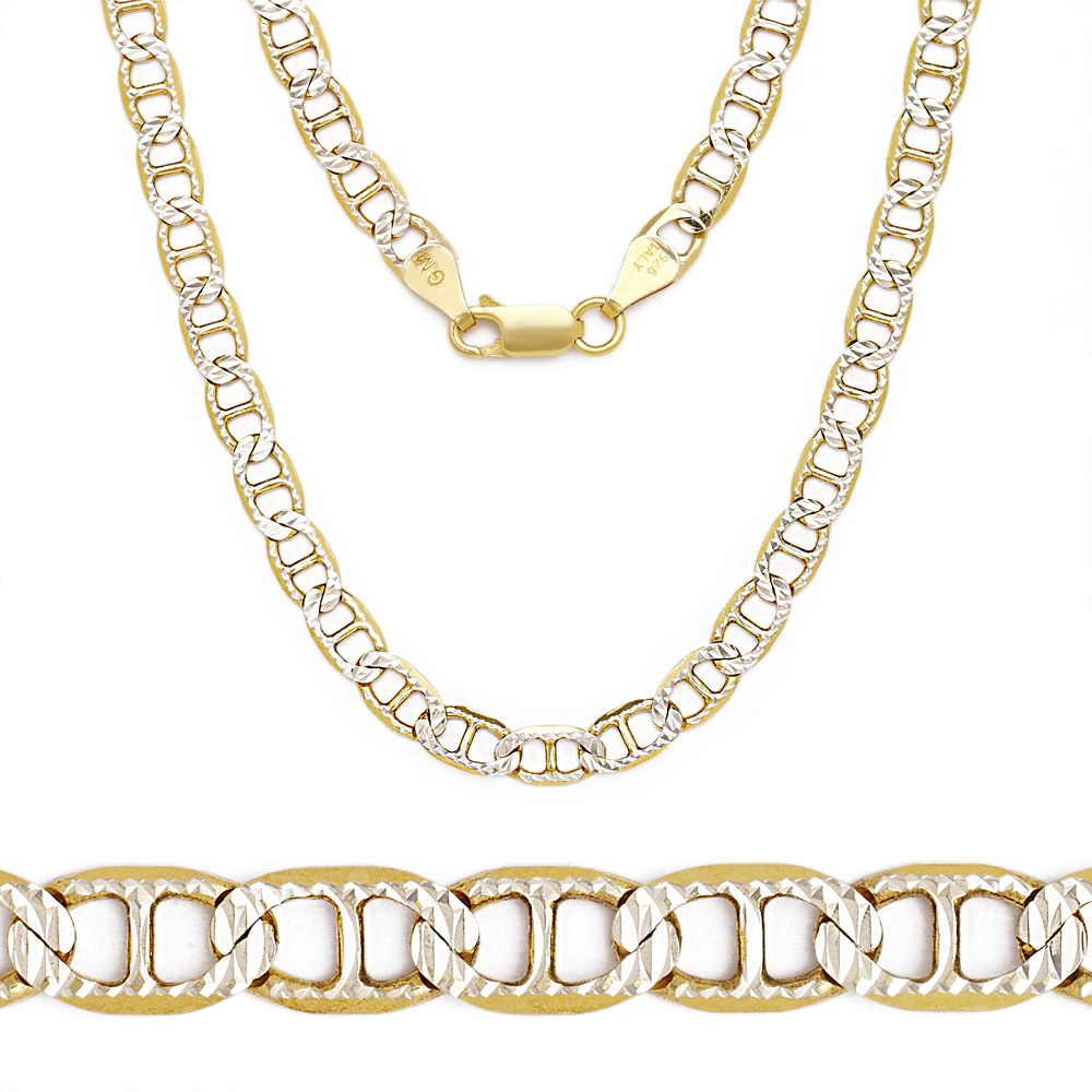 4.4mm Sterling Silver 14k Yellow Gold Marina Mariner Link Italian