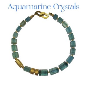 Authentic Lithos Aquamarine Crystal Gold Plated Sterling Silver Necklace